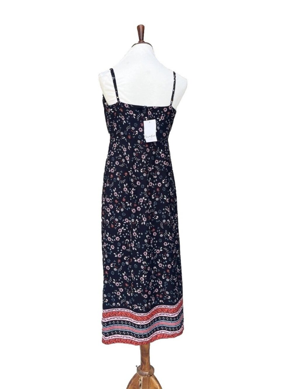 Love Fire Floral Midi Dress Women's M Spaghetti Strap Button Front Rayon NWT - Picture 3 of 11